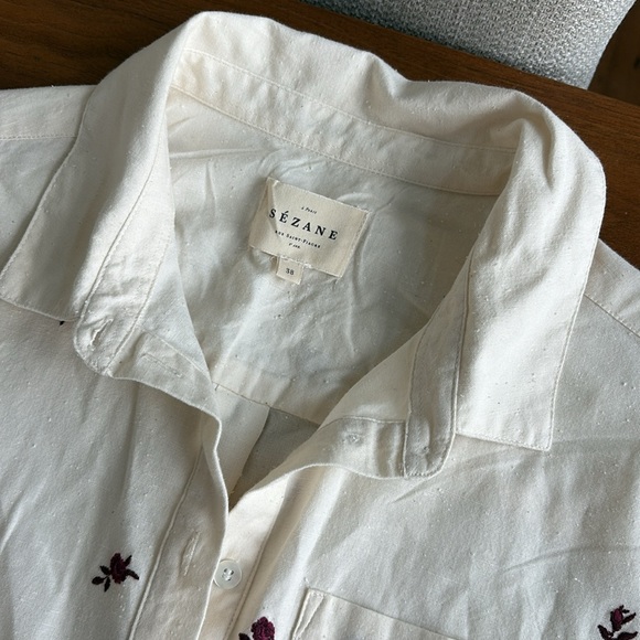 Sezane Tomboy Shirt Pink Flowers Embroidered Button-Up Shirt Size 38 US 6 Medium - Picture 7 of 12